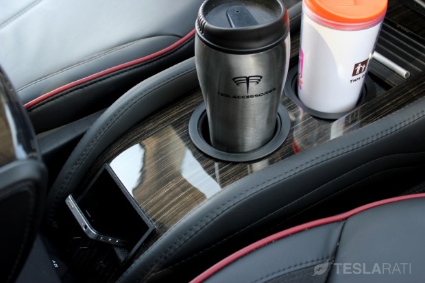 Teslaccessories Model S Center Console Insert (CCI) Obeche Wood Gloss X2 Mugs and Phone