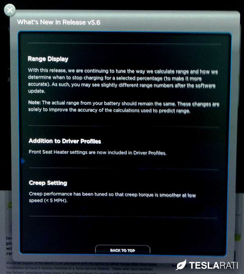 Tesla Model S Firmware 5.6 Creep Setting