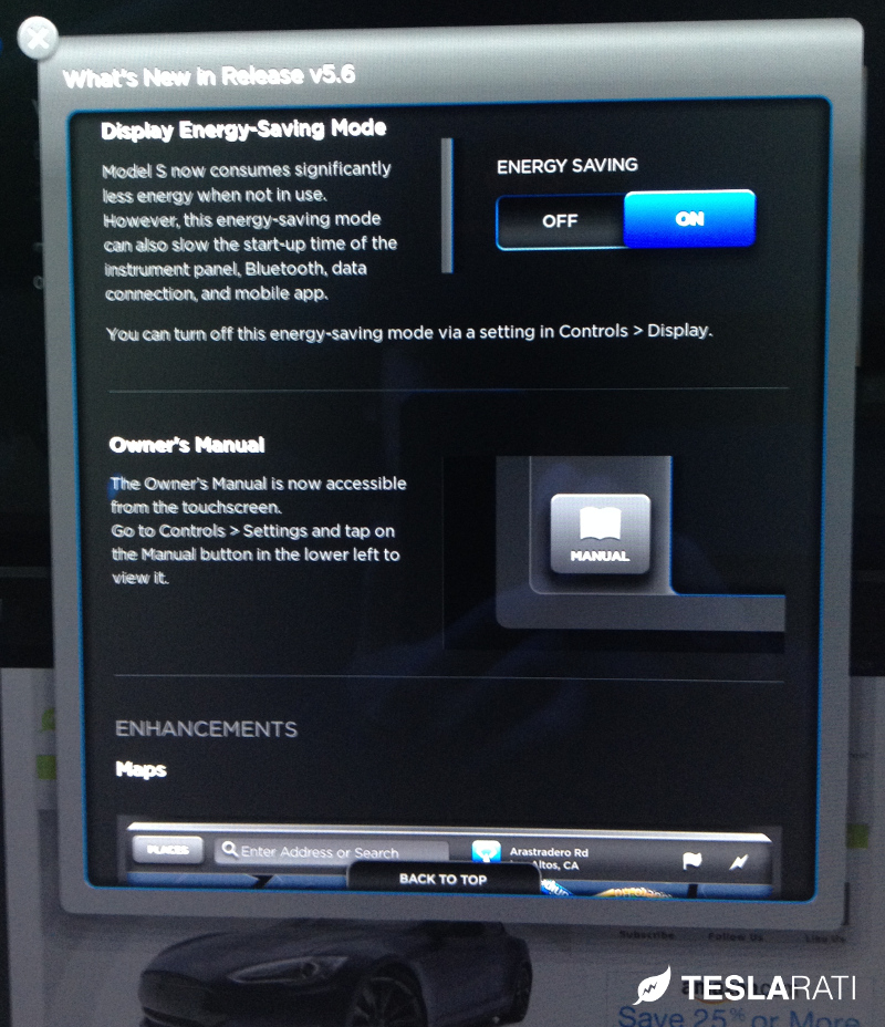 Tesla Model S Firmware 5.6 Energy Saving Mode