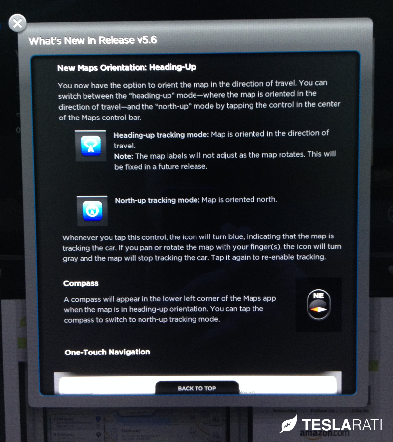 Tesla Model S Firmware 5.6 Maps North Up