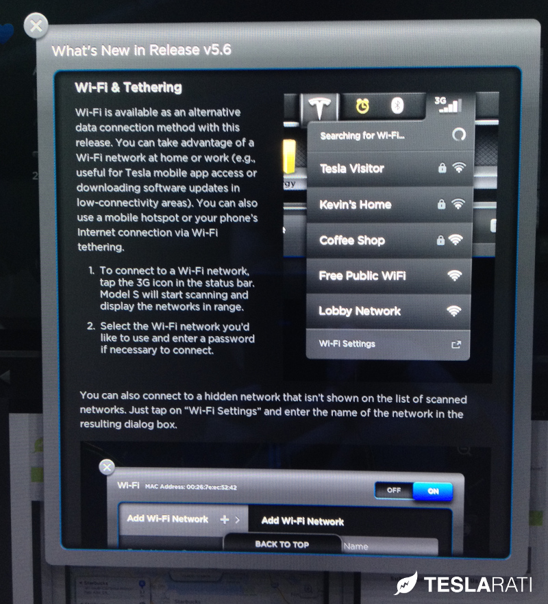 Tesla Model S Firmware 5.6 Wifi Tethering
