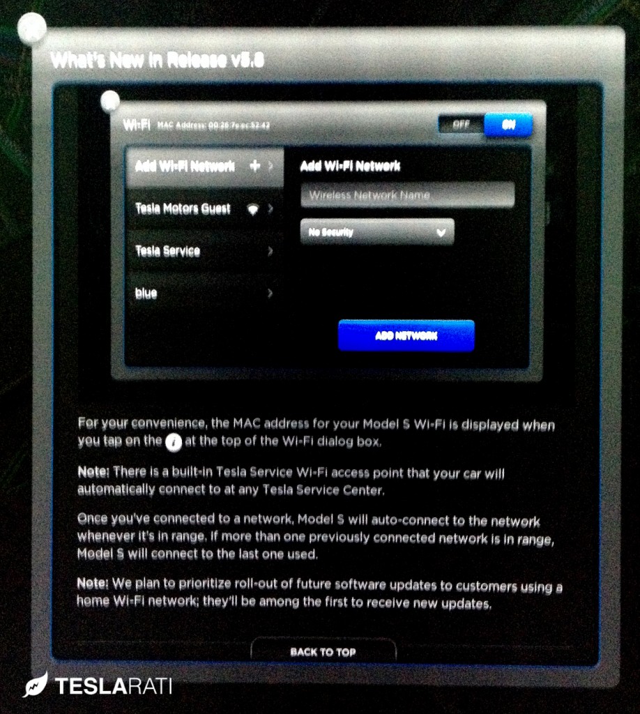 Telsa Model S Firmware 5.8 WiFi MAC Address