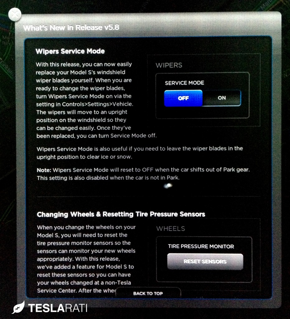 Telsa Model S Firmware 5.8 Wiper Service Mode