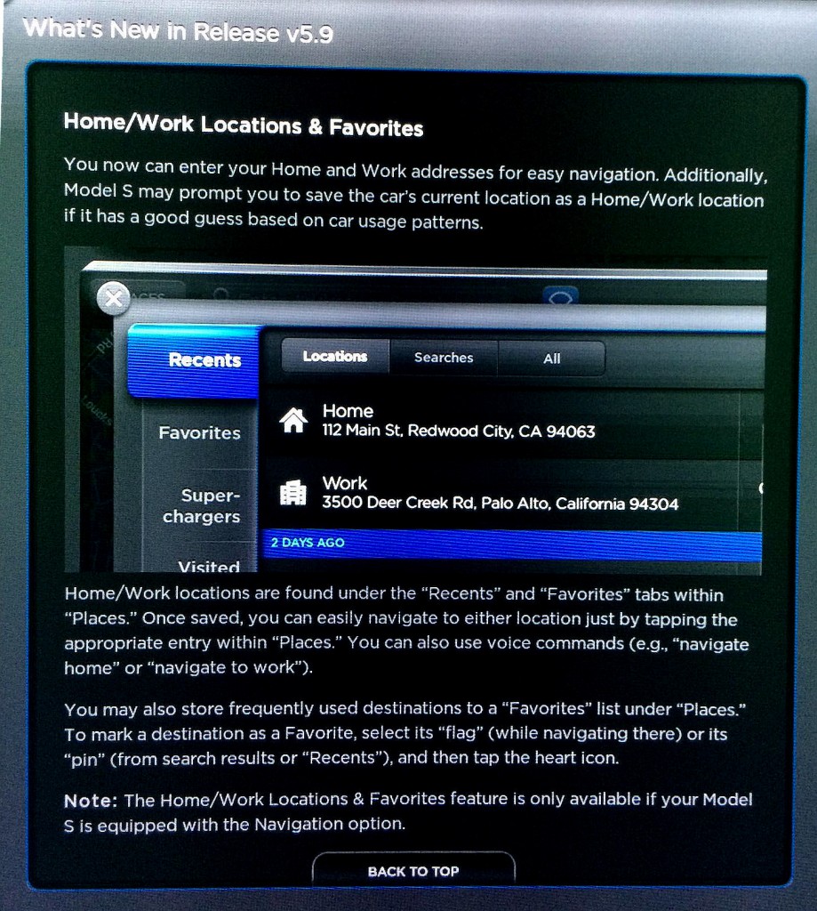 Tesla Firmware 5.9 Favorites