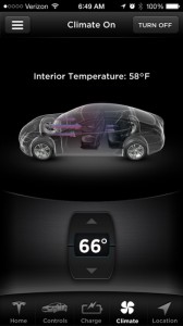 Preheating the cabin temperature through the mobile Tesla Motors app.