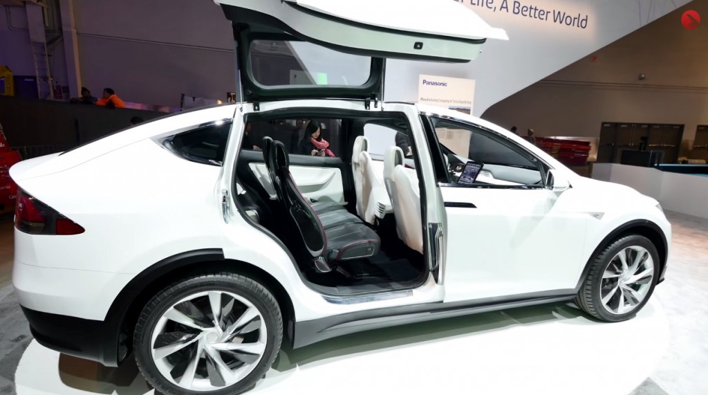 Tesla Model X sighting at CES 2015 (falcon wing doors)