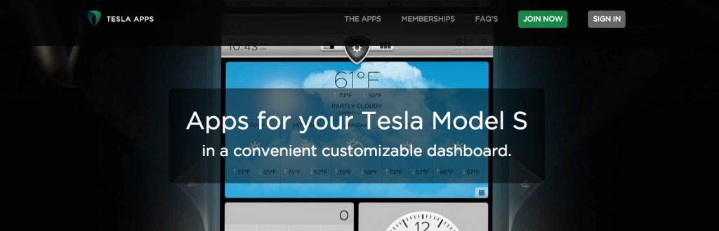 The home page of Tesla Apps. (Source: Tesla Apps)