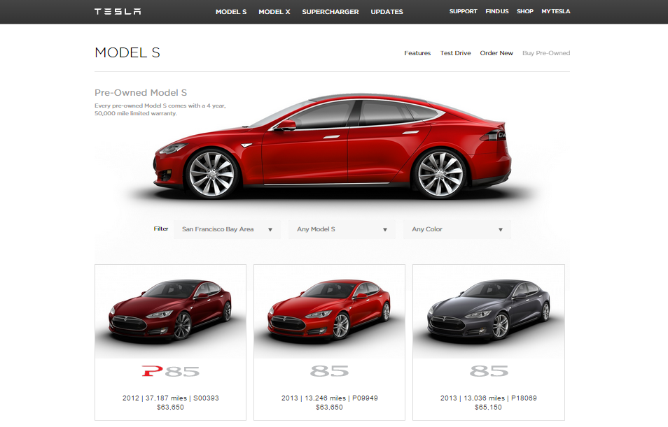 Tesla now has a certified pre-owned page on its company website