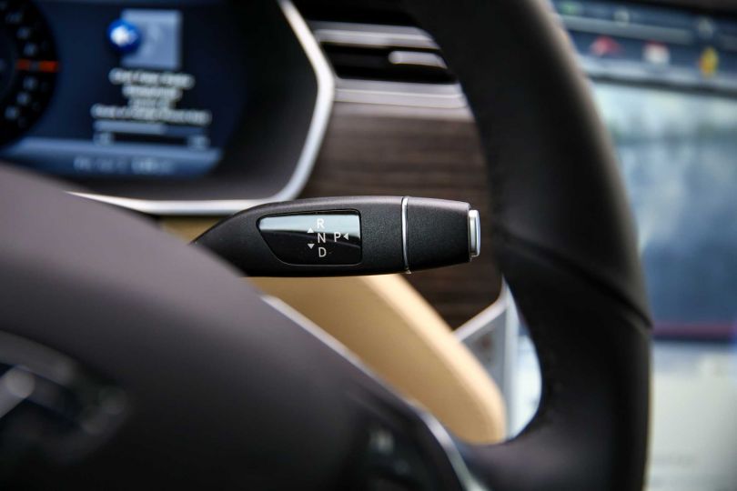 Model S parking button on the end of the shift lever