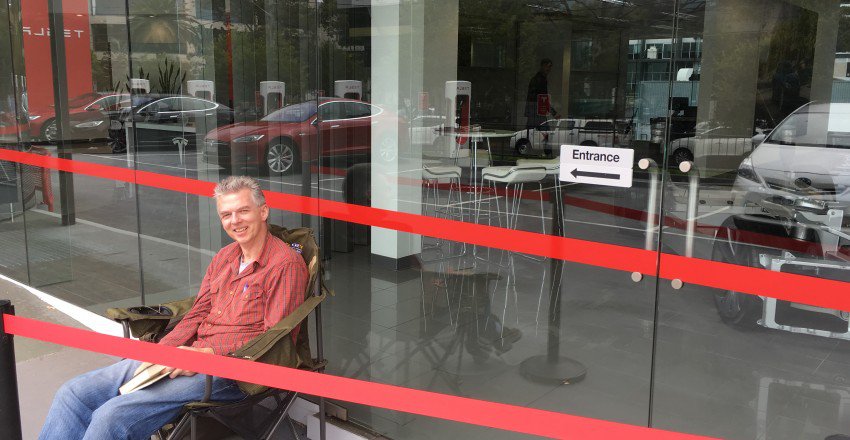 First person in line for Tesla Model 3