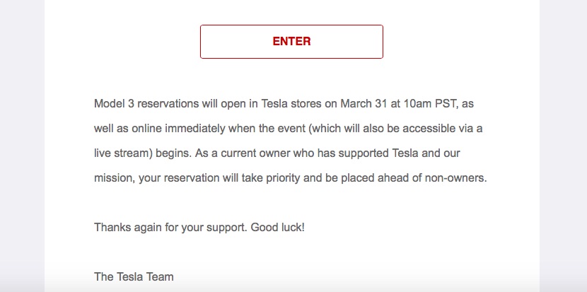 Model 3 unveil event lottery email