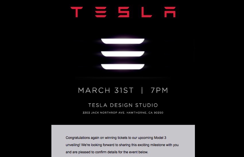Tesla Model 3 unveiling lottery confirmation