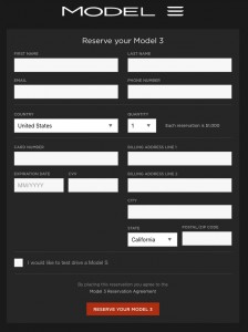 Model 3 Reservation form