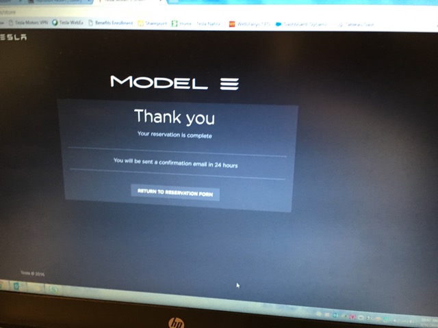 Model 3 reservation confirmation screen