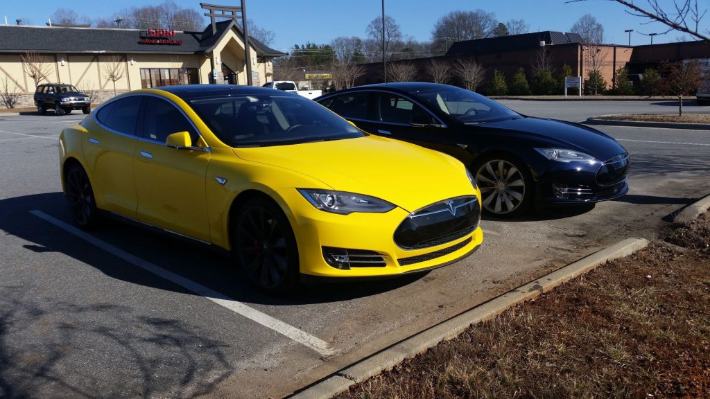 Wrapped Glossy Yellow Model S P85 [Source: Jason Hughes]