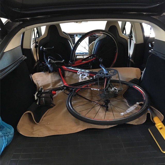 Tesla Model S trunk with full-sized bike