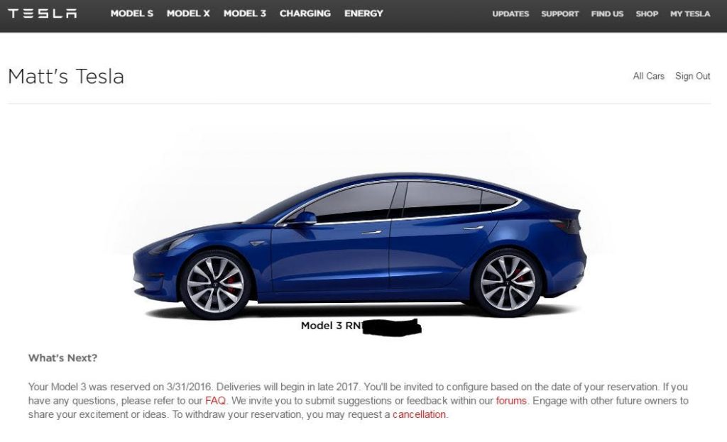 Tesla Model 3 update