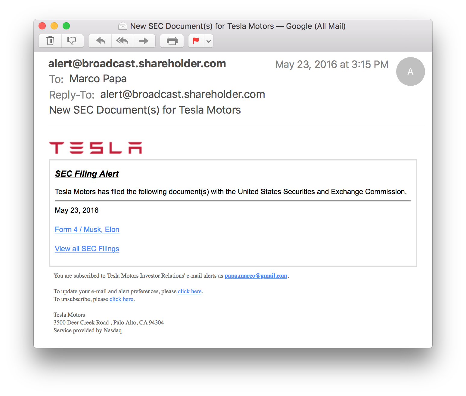 Tesla Alert