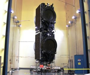 Boeing Eutelsat satellites will be encased on top of the SpaceX Falcon 9 rocket set to launch from Cape Canaveral, FL. on June 15. Credit: Boeing