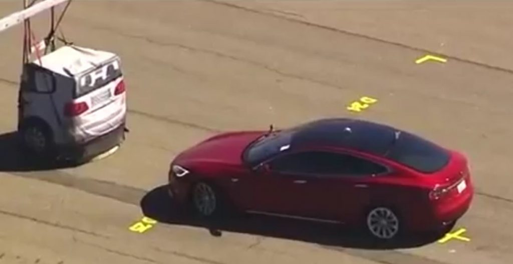 Tesla Model S spied testing emergency braking system against soft target