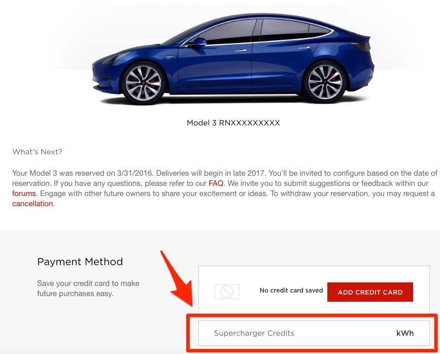 tesla down payment credit card