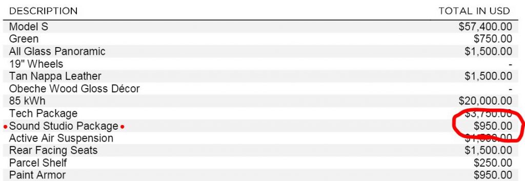 early vin prices for UHFS studio sound package tesla