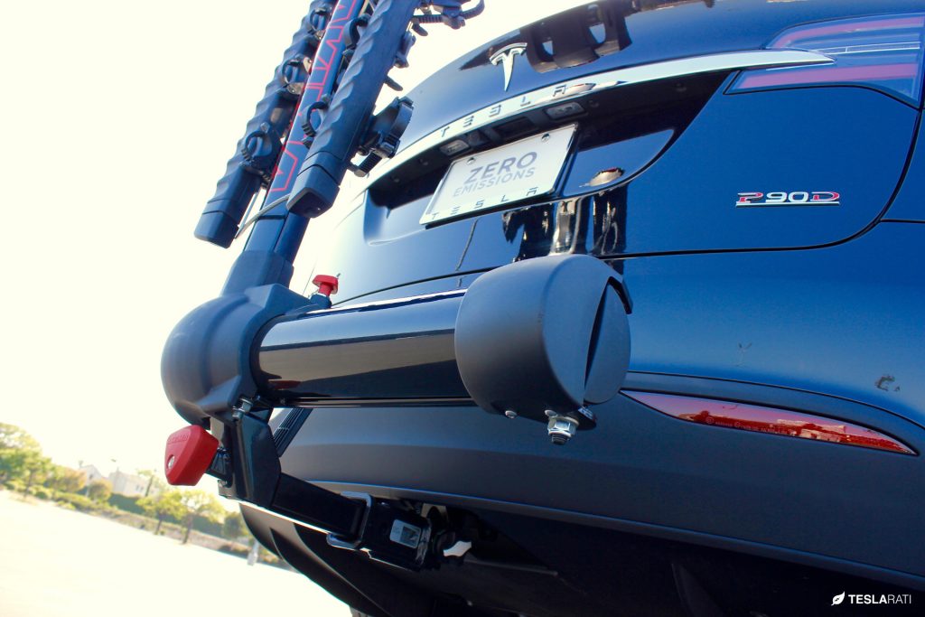 Tesla Model X bike rack using Yakima's FullSwing assembly.