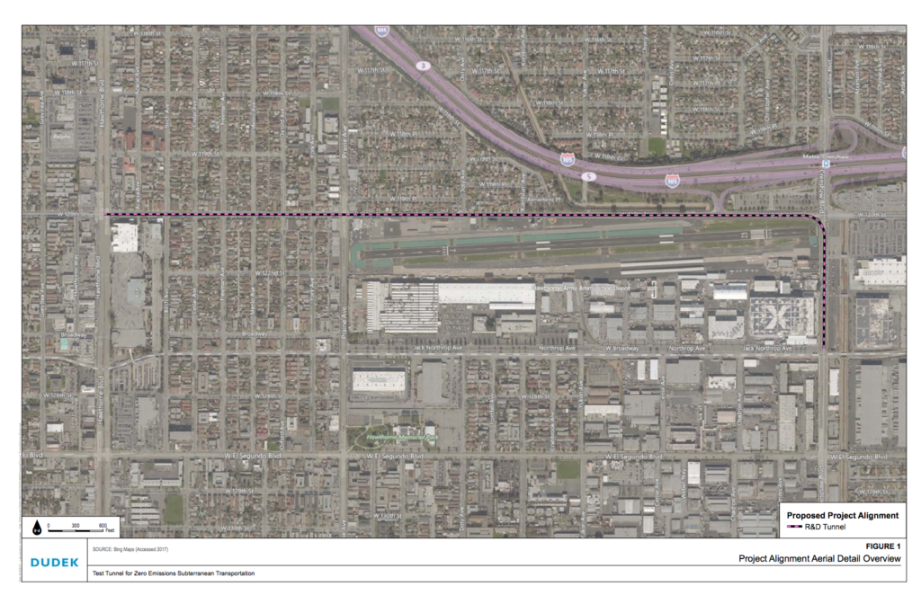 The Boring Company test track will begin east of SpaceX and extend 2 miles along 120th street [Source: Hawthorne City Council]