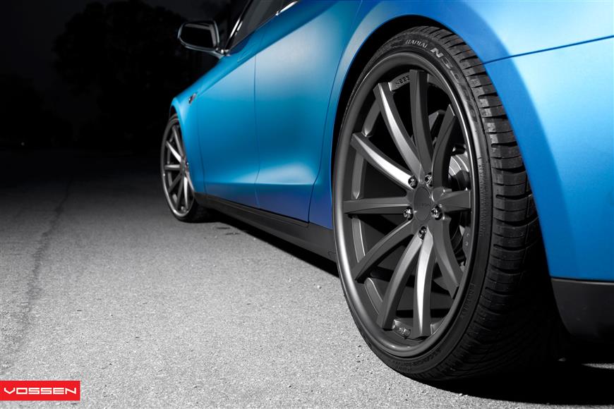Tesla Model S Vossen Aftermarket Wheel Rear Close Up