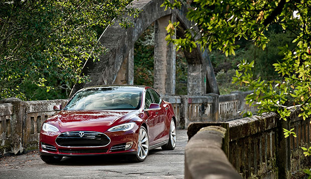 Tesla Model S crossing bridge