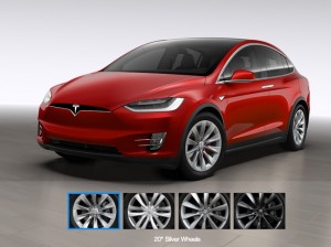 Red Tesla Model X with Silver 20" Wheels
