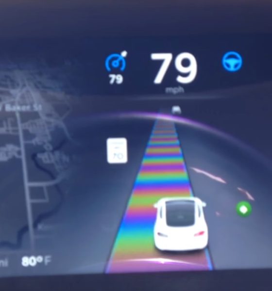 Tesla rainbow-colored 'Cowbell Road' easter egg