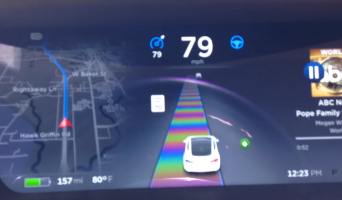 Tesla rainbow-colored 'Cowbell Road' easter egg
