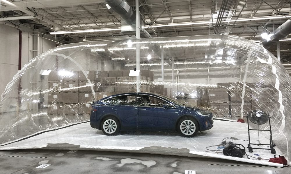 Tesla Model X in biohazard bubble