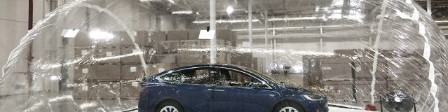 Tesla Model X in biohazard bubble