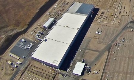 Tesla Gigafactory event prepartions seen in aerial photo
