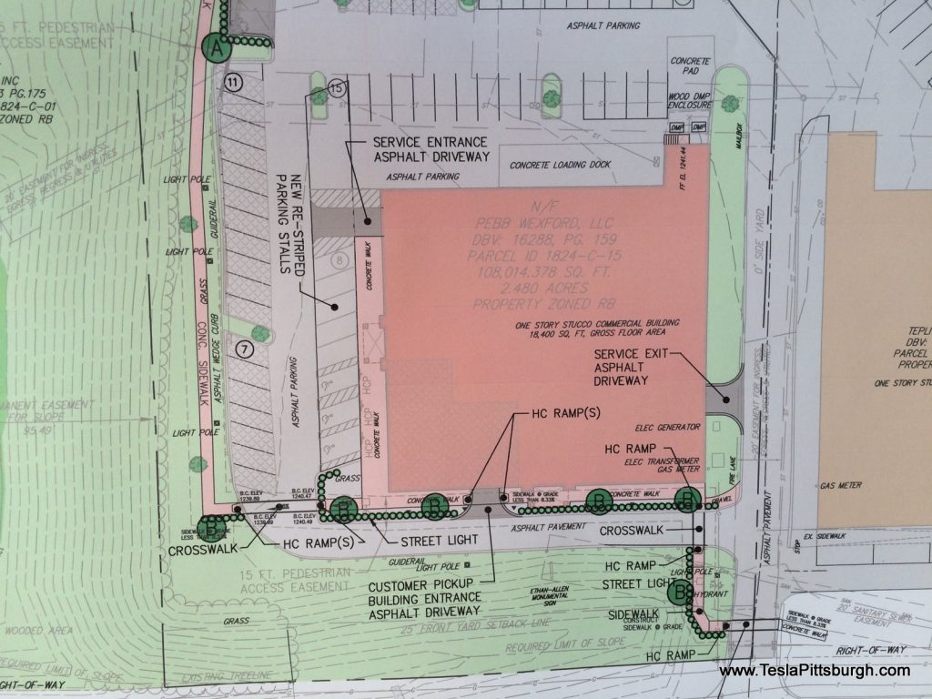 full color building site plan for tesla pittsburgh service center