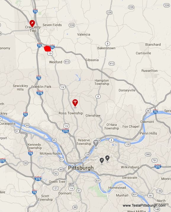 map of tesla pittsburgh locations