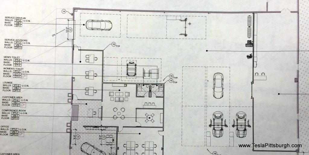 pittsburgh tesla service floor plan of work area