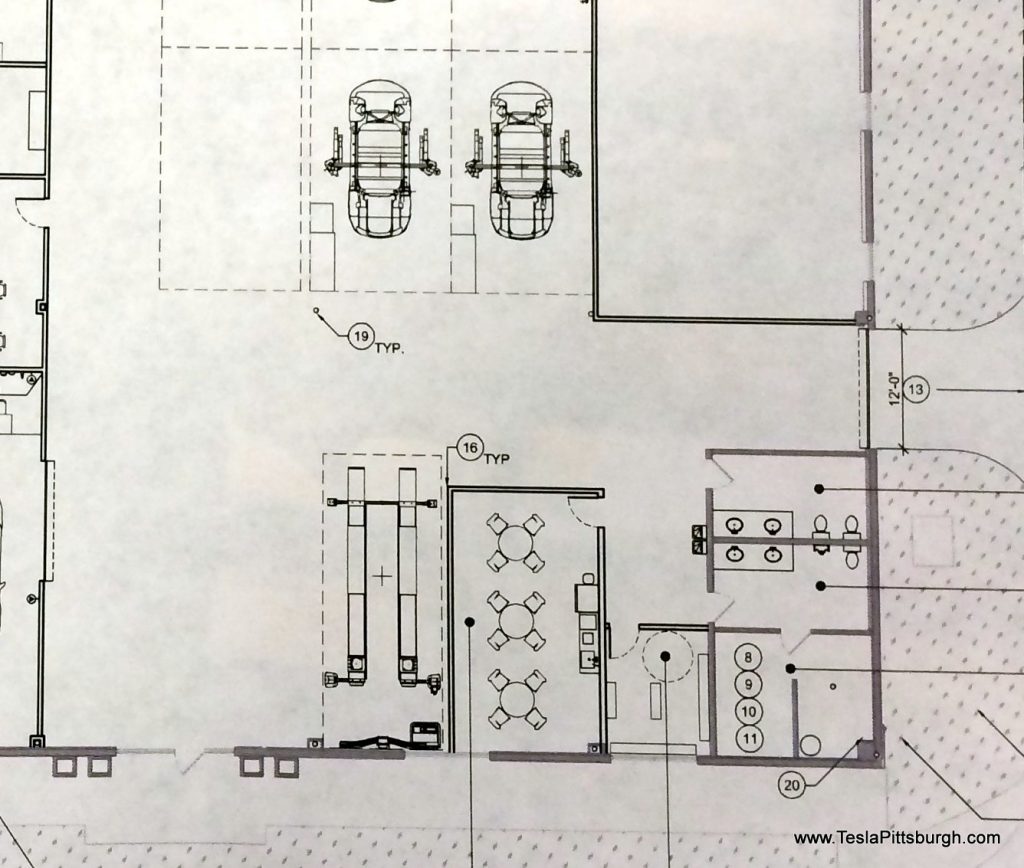 pittsburgh tesla service floorplan of employee area