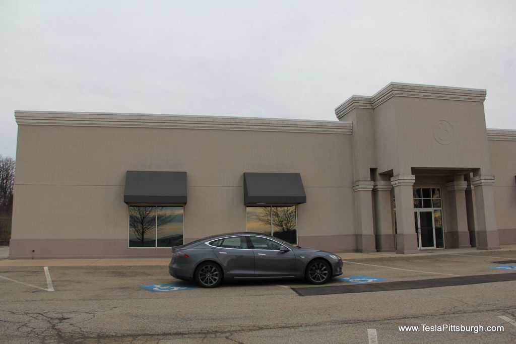 plugr in by customer entrance of pittsburgh tesla service center