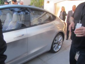 Silver Tesla Model 3 door handles