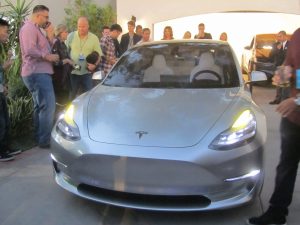 Silver Tesla Model 3 front fascia