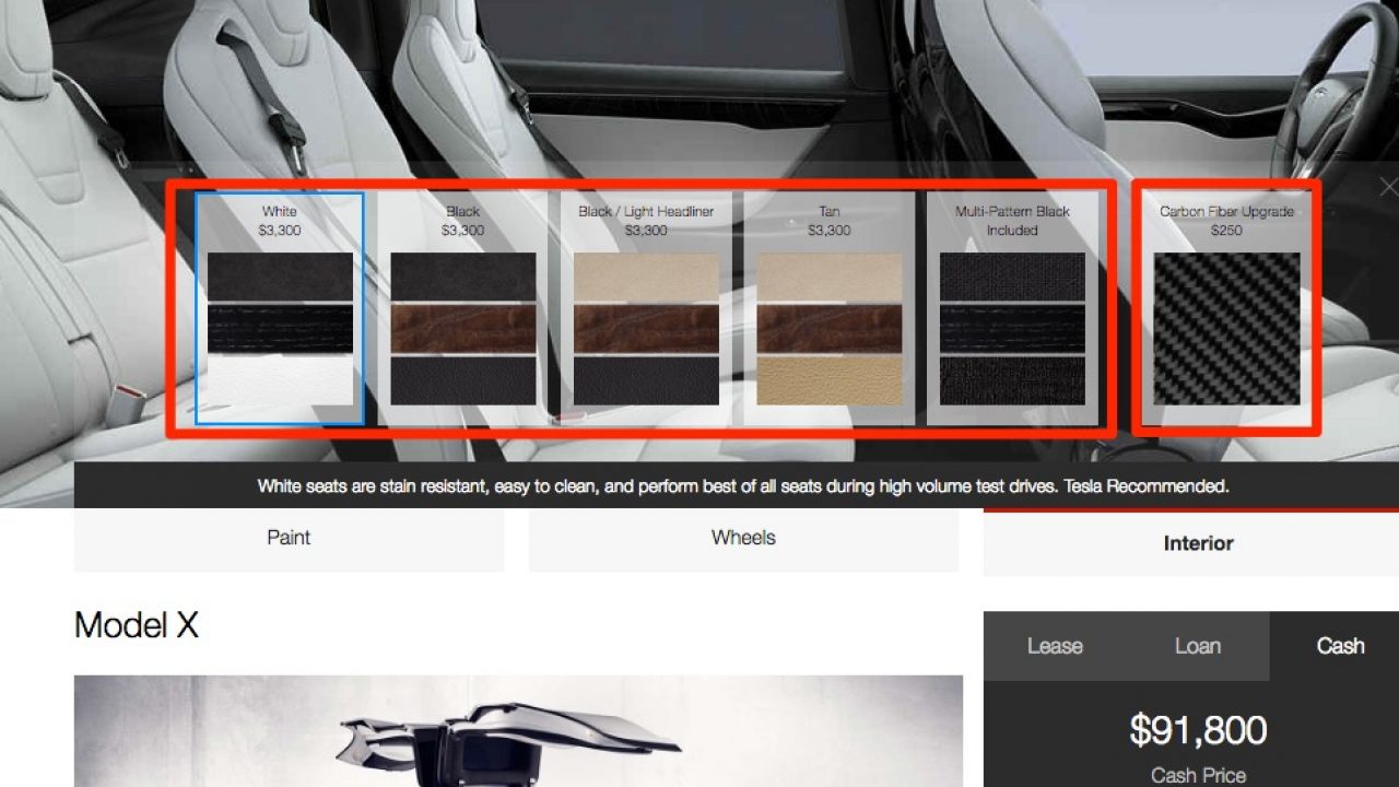Tesla interior on sale color options