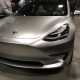 Silver Tesla Model 3 front corner at the Avaya Stadium, Nov 5, 2016