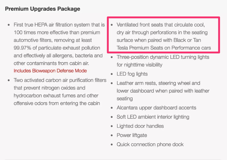 Tesla premium upgrades package ventilated seats TESLARATI