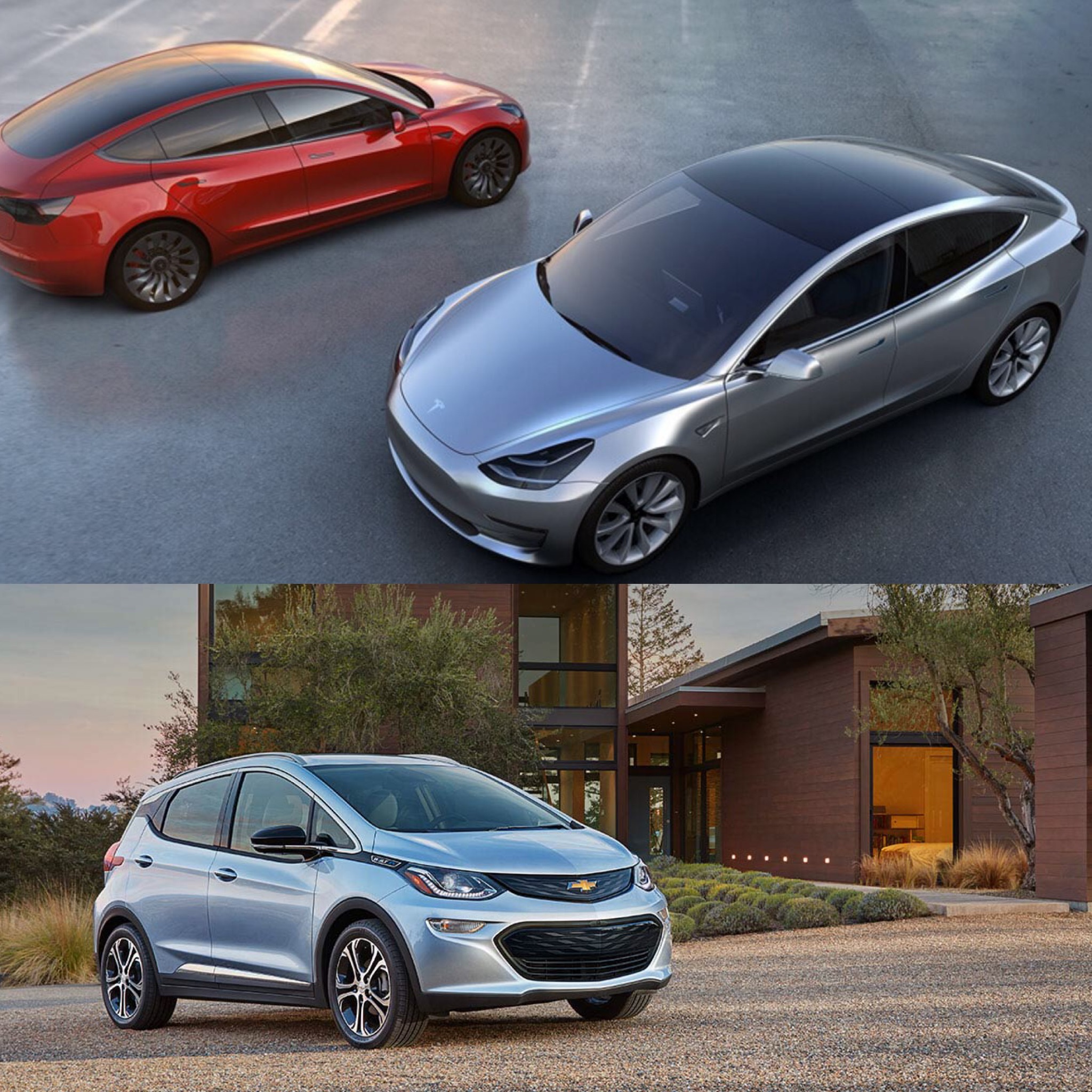 Tesla Model 3 and Chevy Bolt