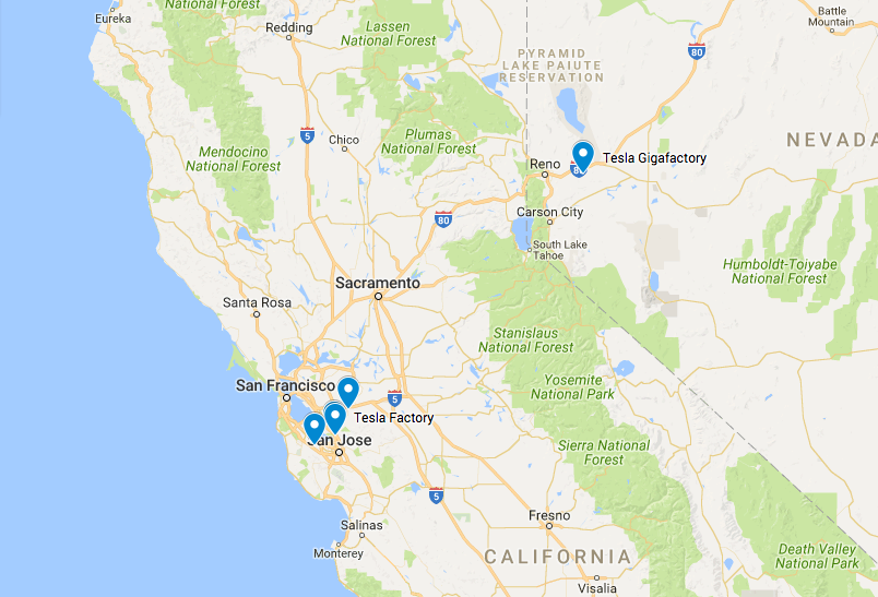 Tesla locations california