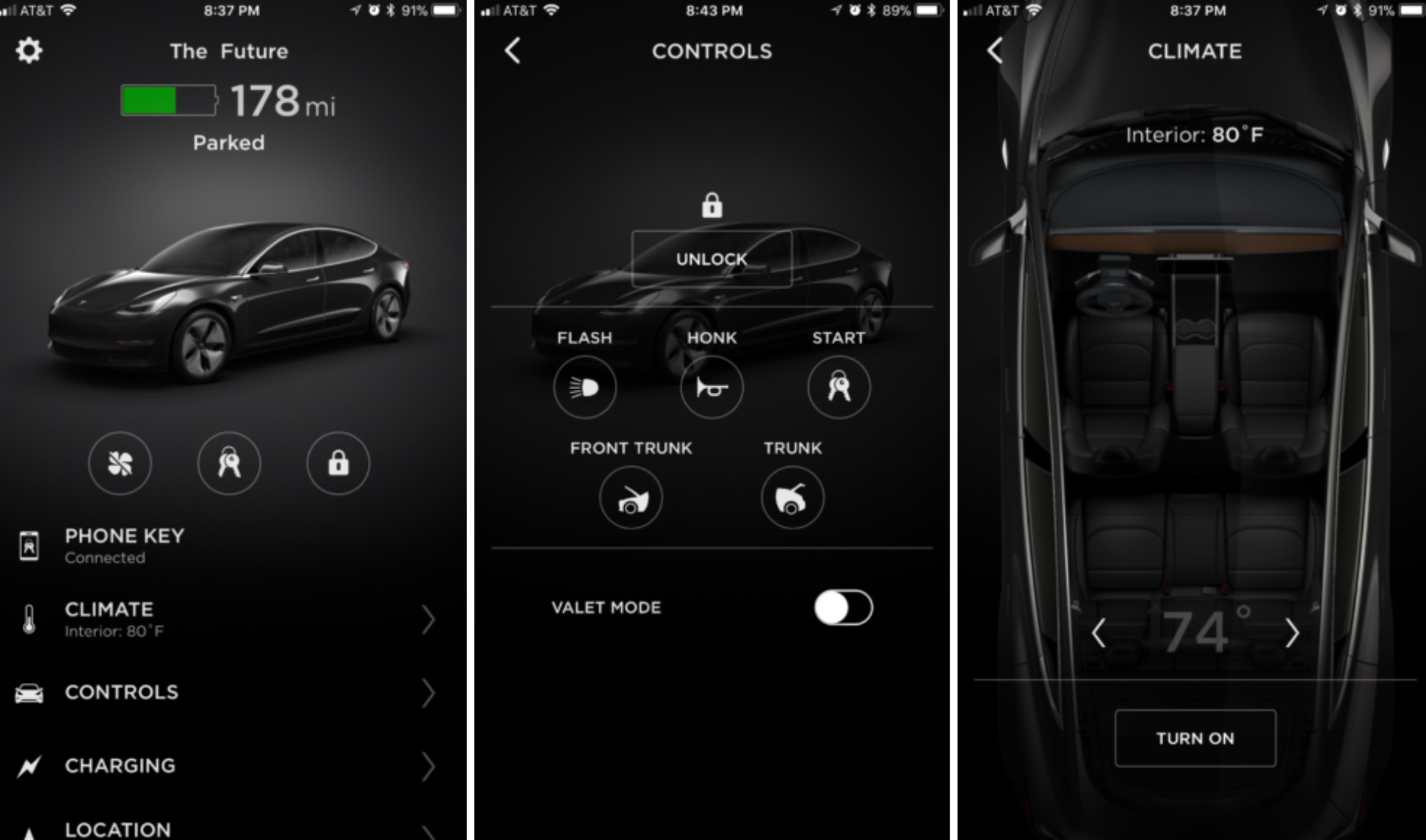  Tesla  Model 3 mobile  app adds Phone Key and frunk unlock 