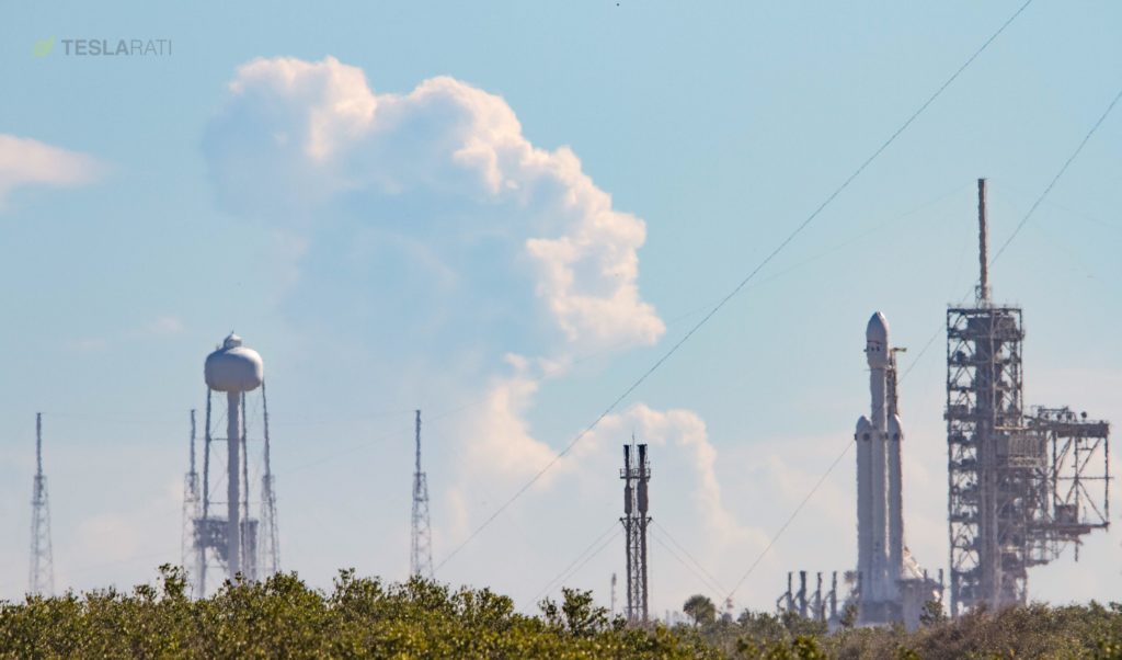 SpaceX's Falcon Heavy towers over its surroundings after its first static fire attempt on January 11. (Tom Cross/Teslarati)